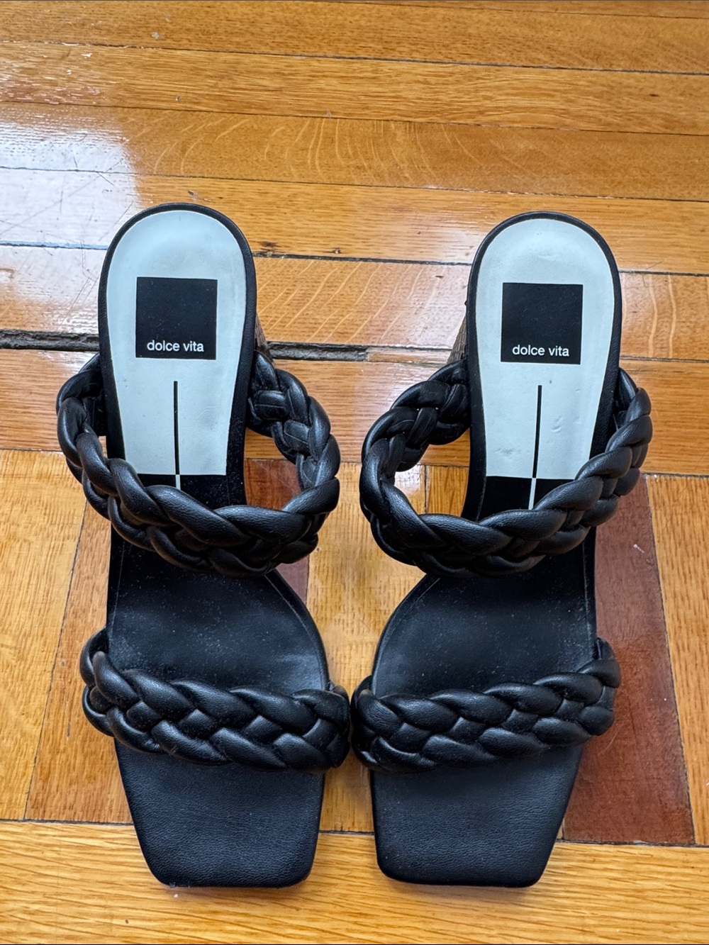 Dolce Vita Black Braided Two-Strap Slide Heels